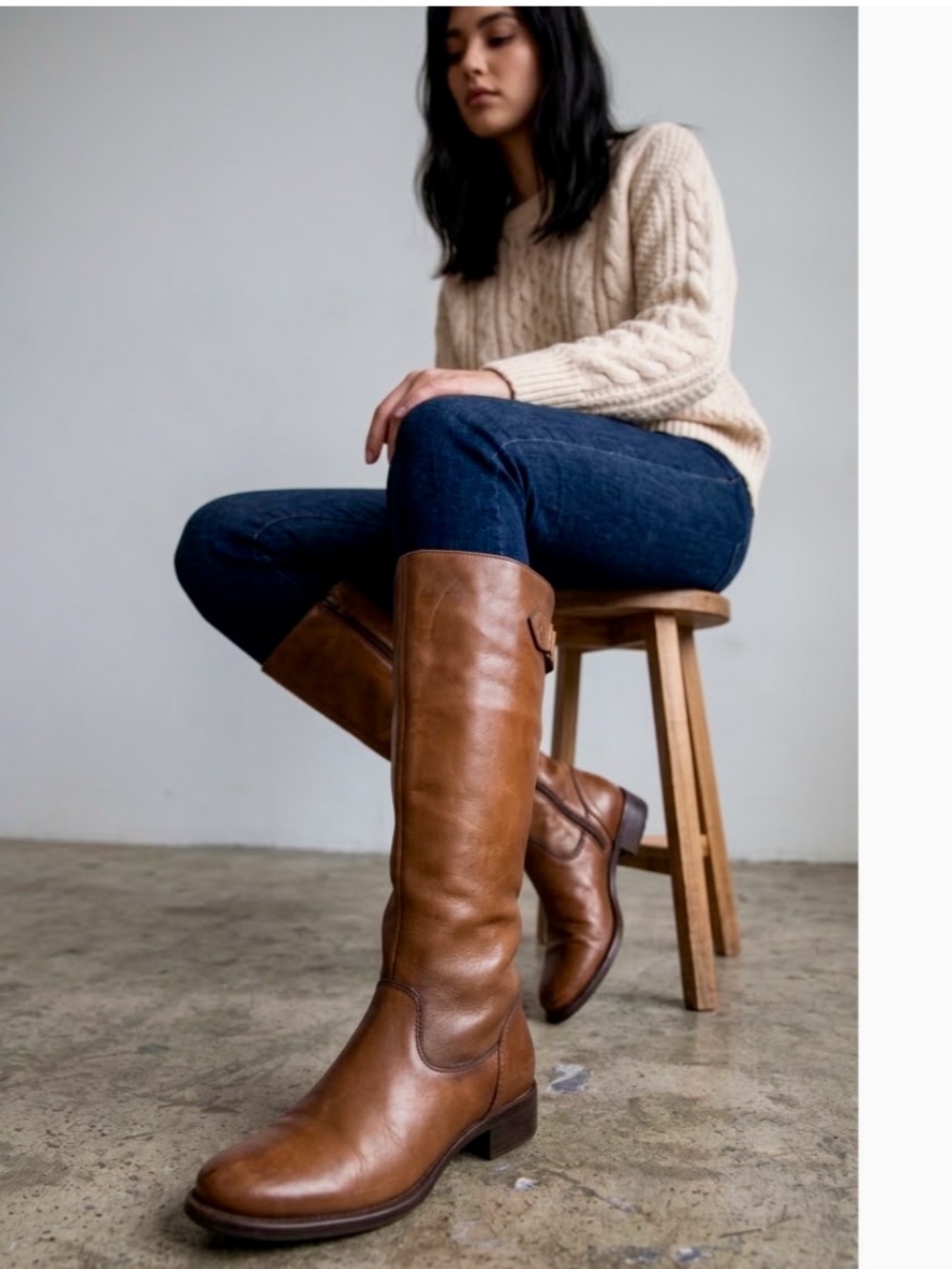 FLURRIES Tan Cognac Leather Tall Knee High Riding Boots Size 10